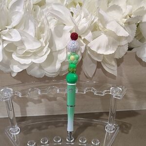 Green and White Beaded Pen